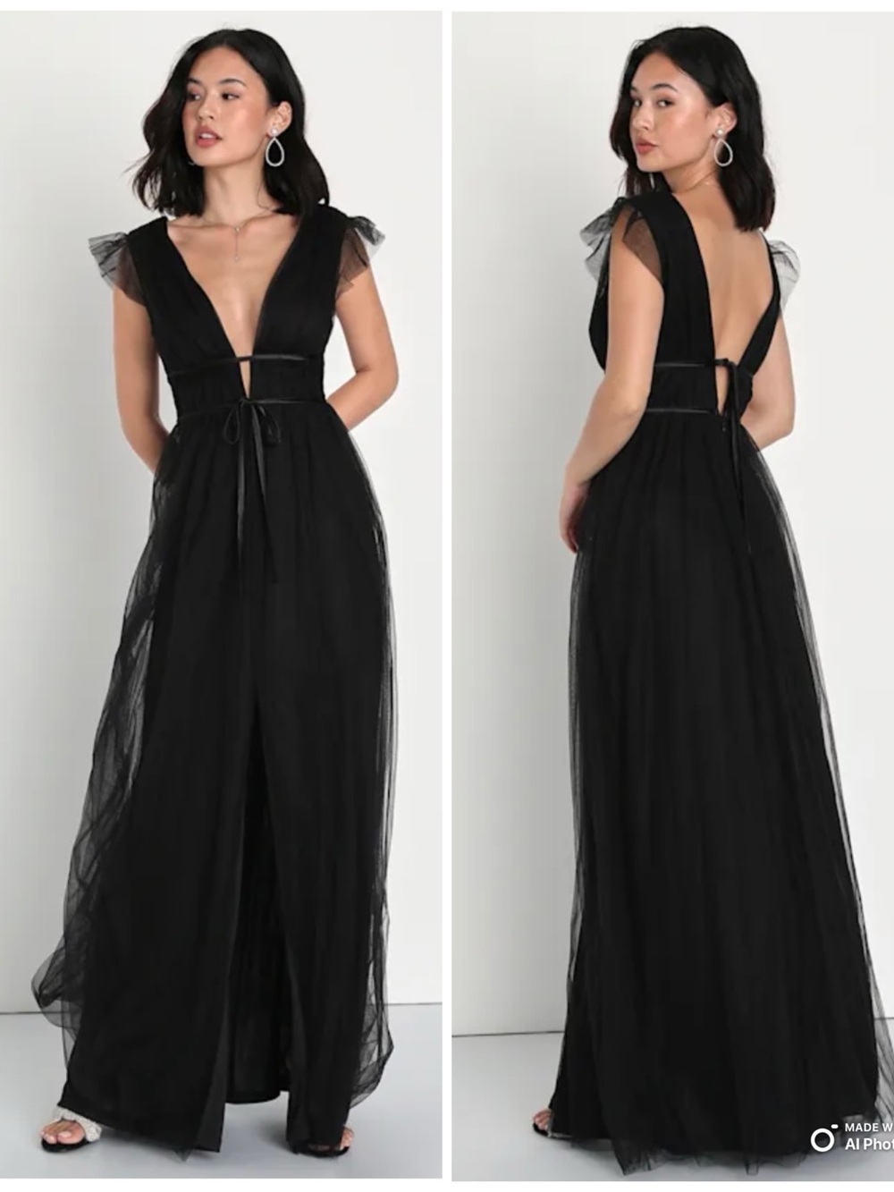 Lulus XL I’m All Yours Black Tulle Ruffled Maxi Dress NWT Formal Party Evening